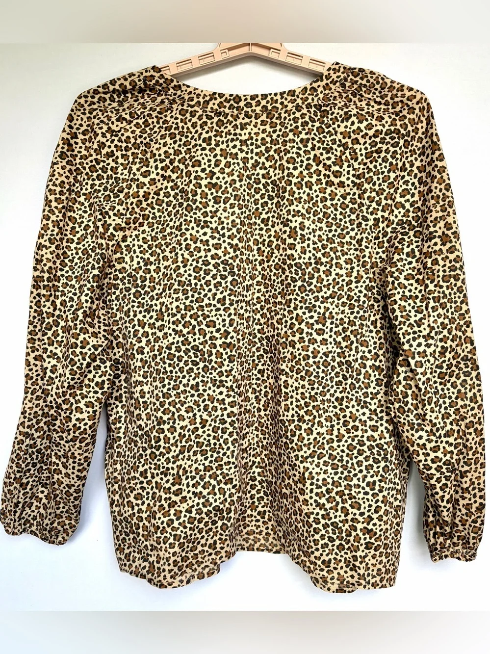 J.Crew Leopard Print Popover Blouse Women 2X Long Sleeve Split Neck SP25 EUC